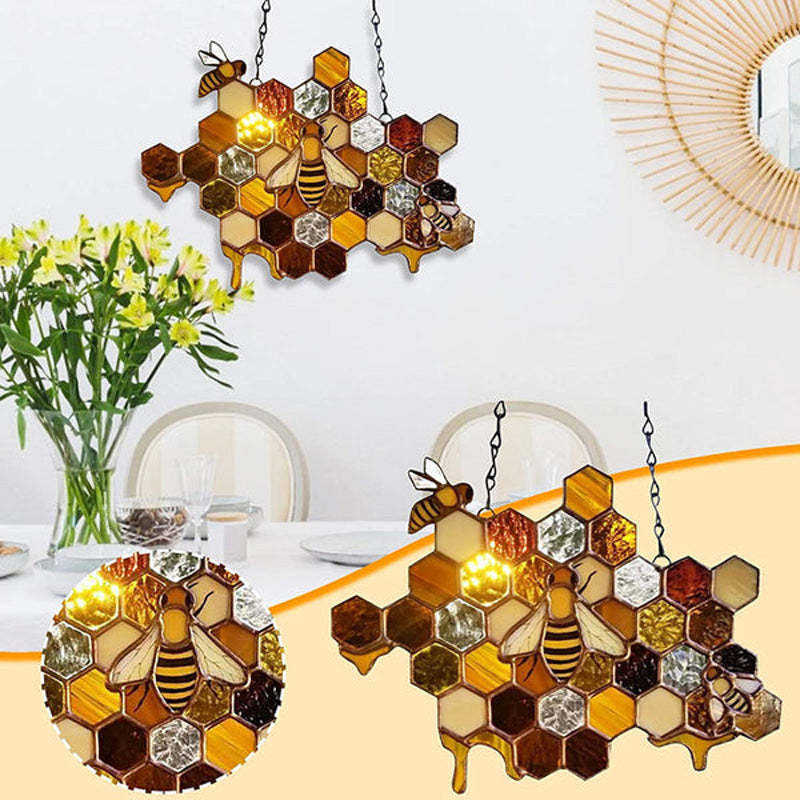 Retro Stained Honeycomb Window Wall Hanging Ornament-xinru