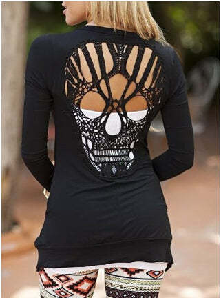 Trendy Cut Out Skull Shape Back Long Sleeve Cardigan-xinru