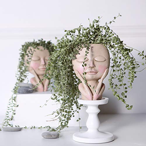 Face Flower Pot Head Planter Pot Succulent Planter Cute Resin Cactus Planter With Drainage Hole Closed Eyes-xinru shop