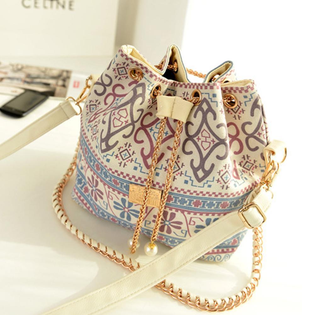 Bohemian Pastel Drawstring Body and Shoulder Bucket Bag-xinru
