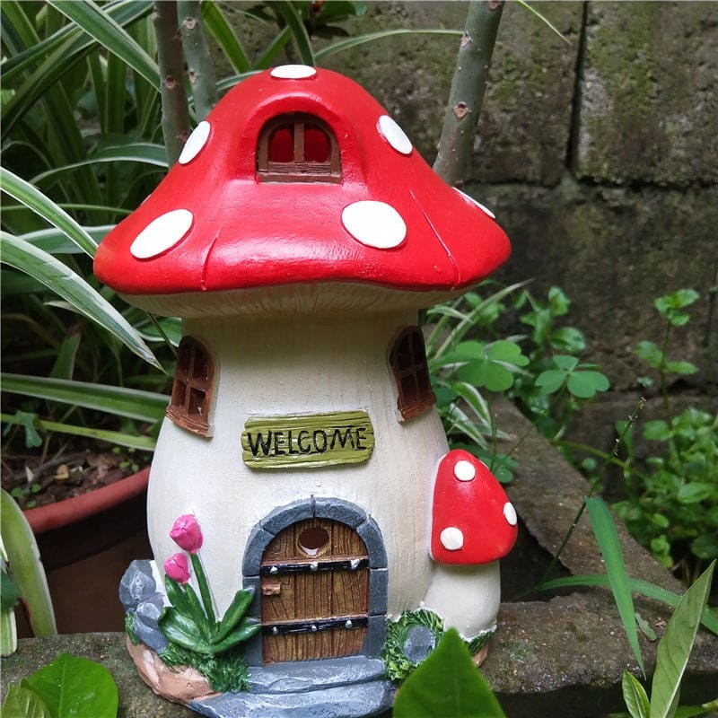 Solar Light Mushroom House Resin Micro Landscape Bonsai Garden Ornament-xinru