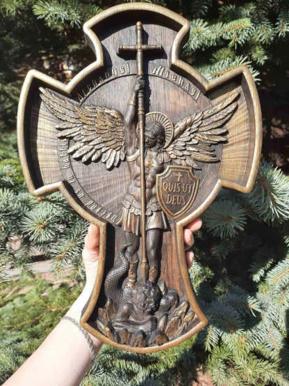 Hand Carved Wood Archangel Michael Solid Wood Carving-xinru