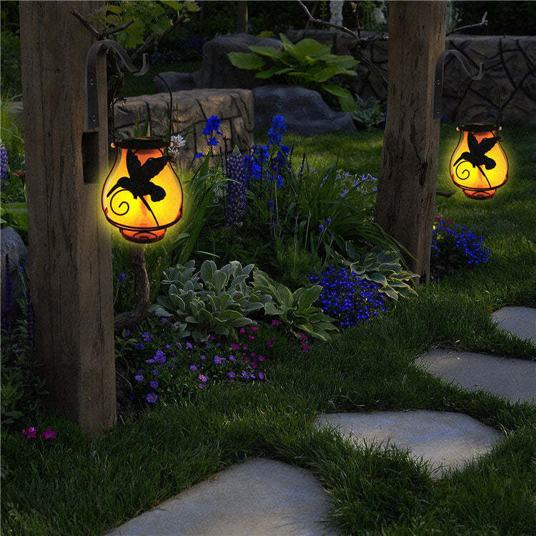 Solar Retro Lantern LED Decorative Outdoor Waterproof Garden Hanging Light-xinru