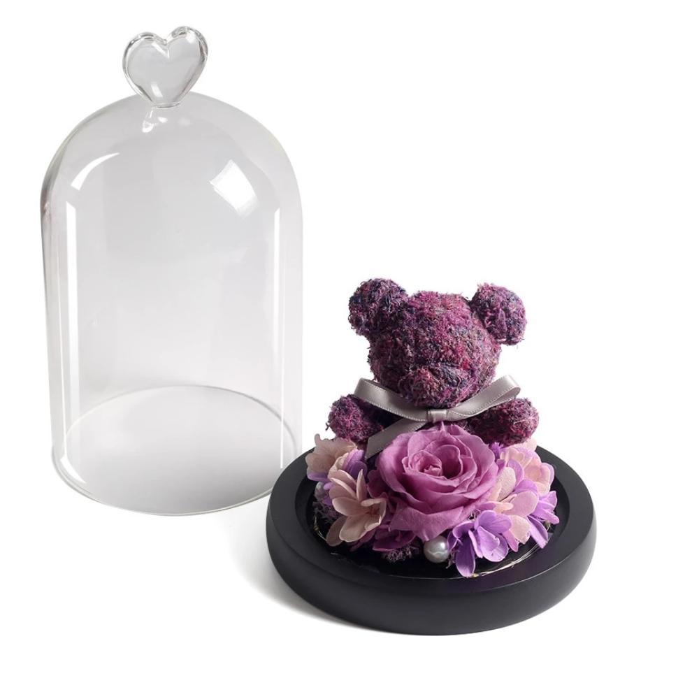 Immortal Preserved Rose Teddy Bear Glass LED Display-xinru
