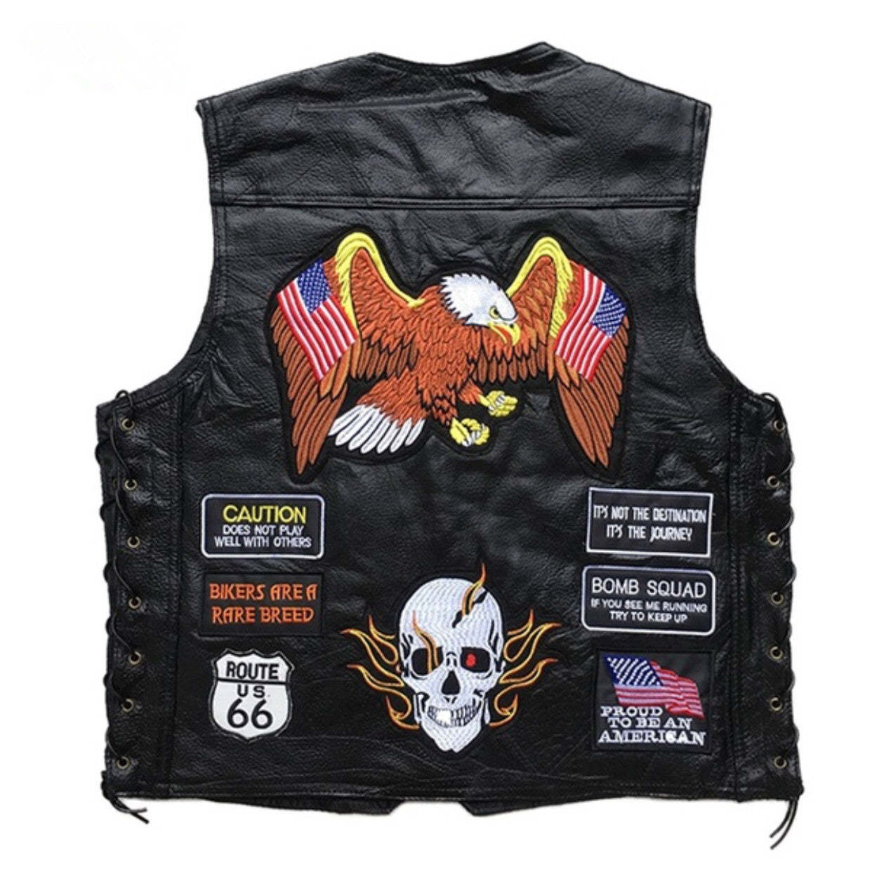 Four Seasons Hand Embroidery Motorcycle Leather Vest For Rider-xinru shop