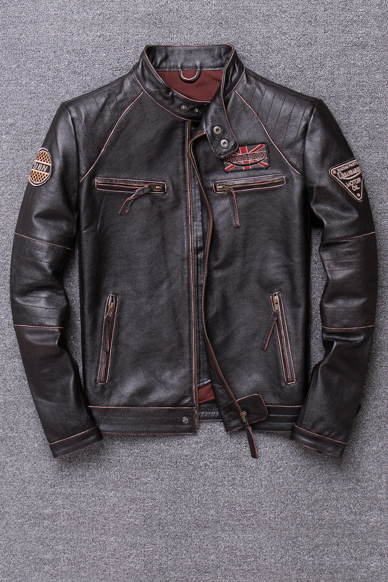 Stand Collar Leather Jacket-xinru shop