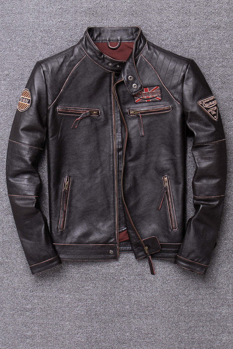 Stand Collar Leather Jacket-xinru shop