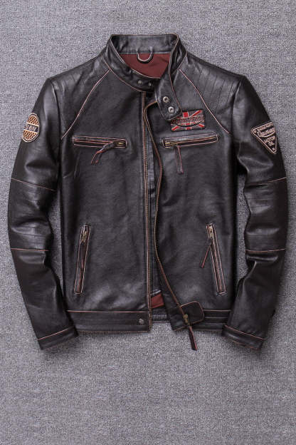 Stand Collar Leather Jacket-xinru shop