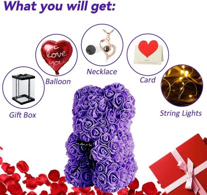 Mother's Day Gift Rose Bear With Light String Necklace Balloon Card Box-xinru
