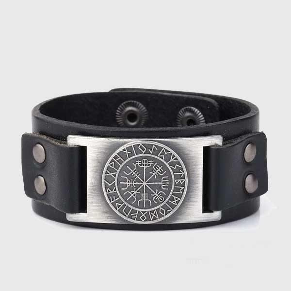 Viking Compass Leather Bracelet Vegvisir Wristband-xinru
