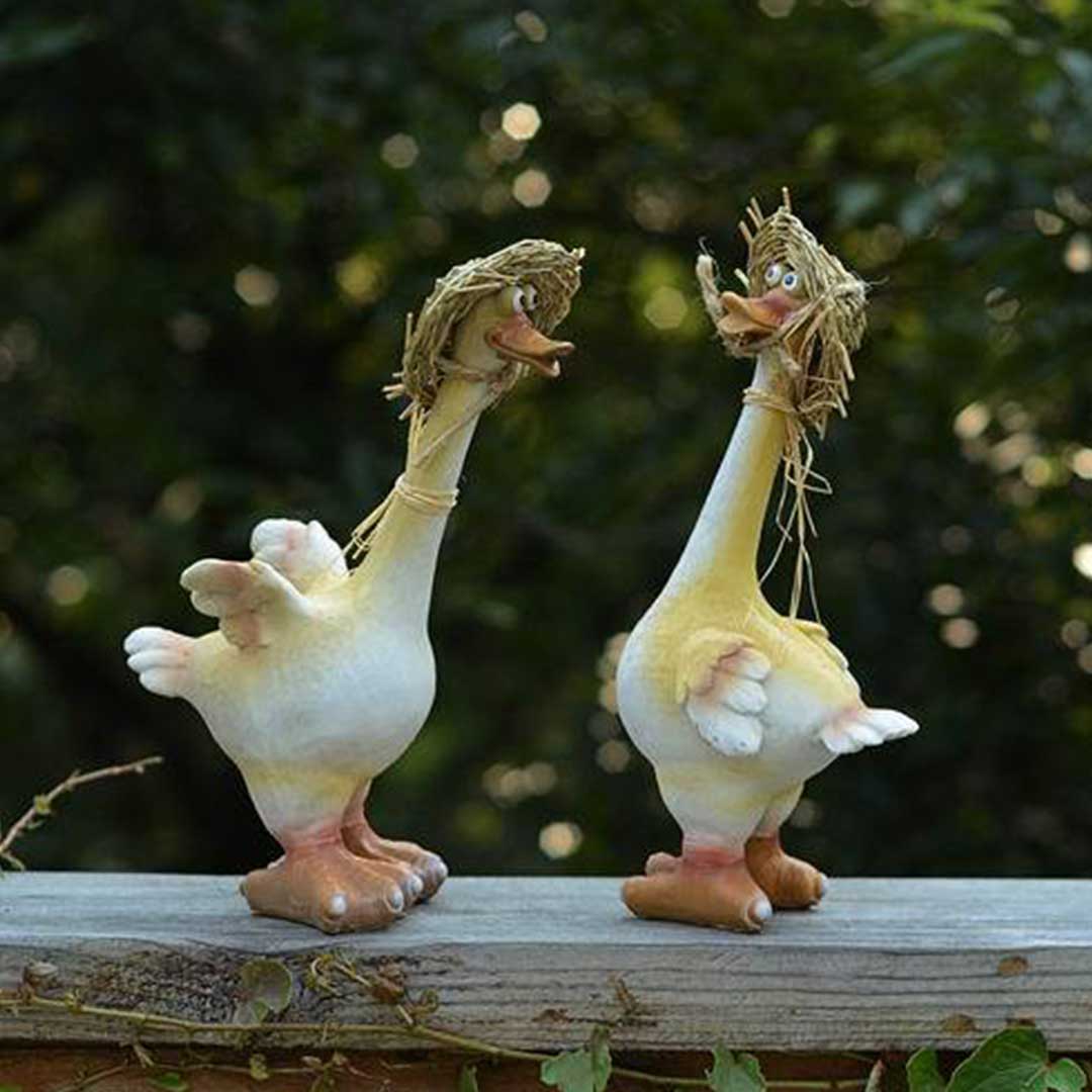 Outdoor Garden Statue Rural Couple Duck Decorations-xinru