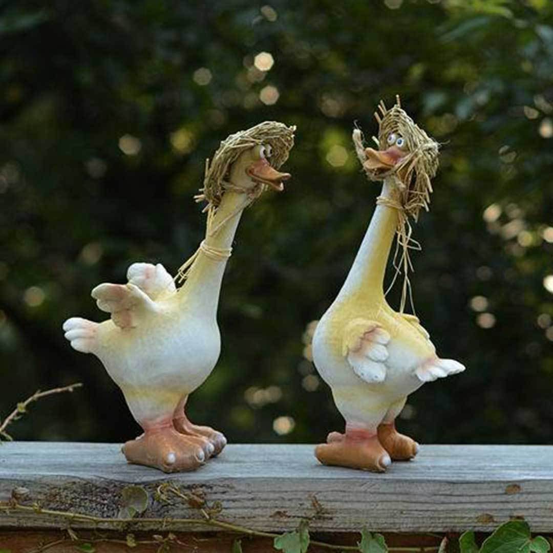 Outdoor Garden Statue Rural Couple Duck Decorations-xinru
