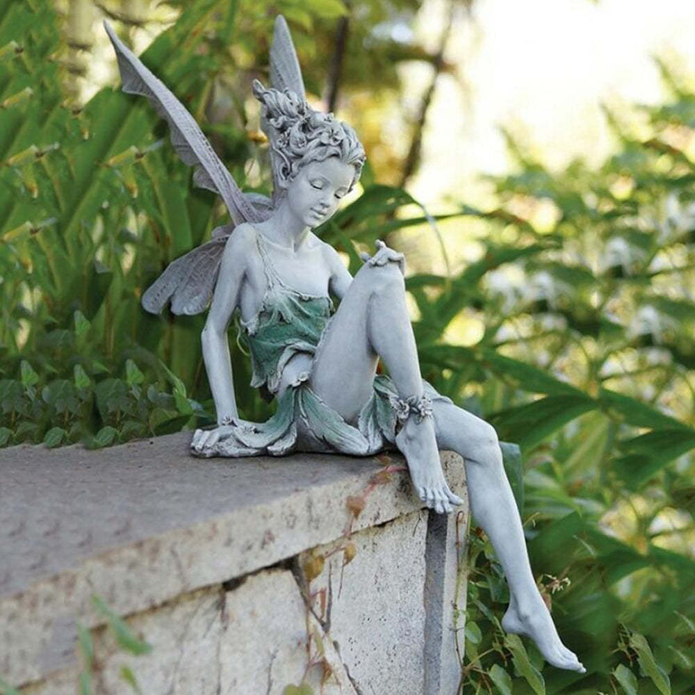Flower Fairy Statue Garden Ornament Figure Sit Goblin Statue Resin Crafts-xinru