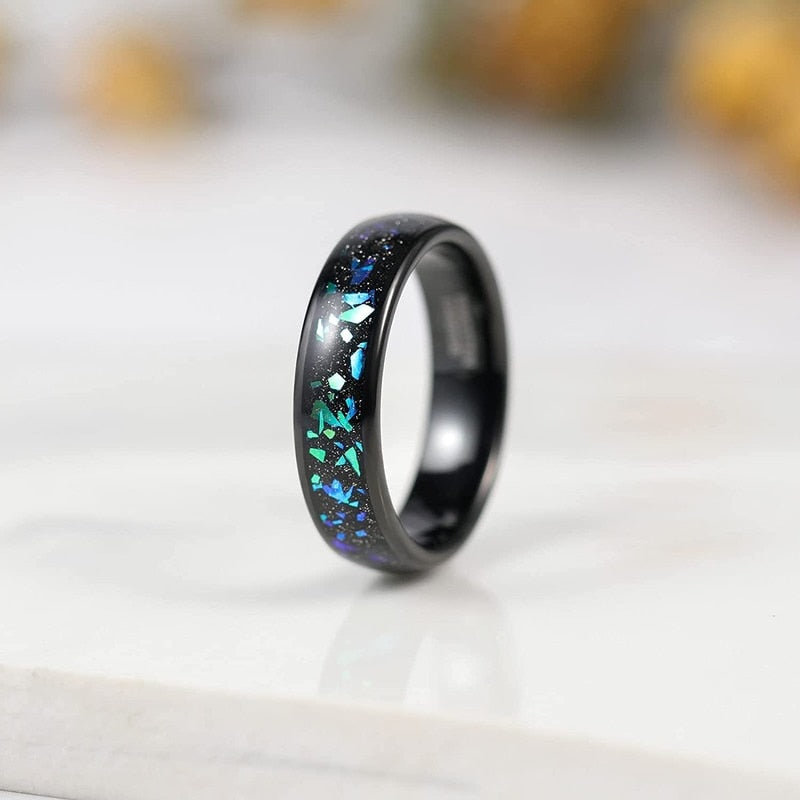 Galaxy Opal Inlay And Black Sand Unisex Ring-xinru