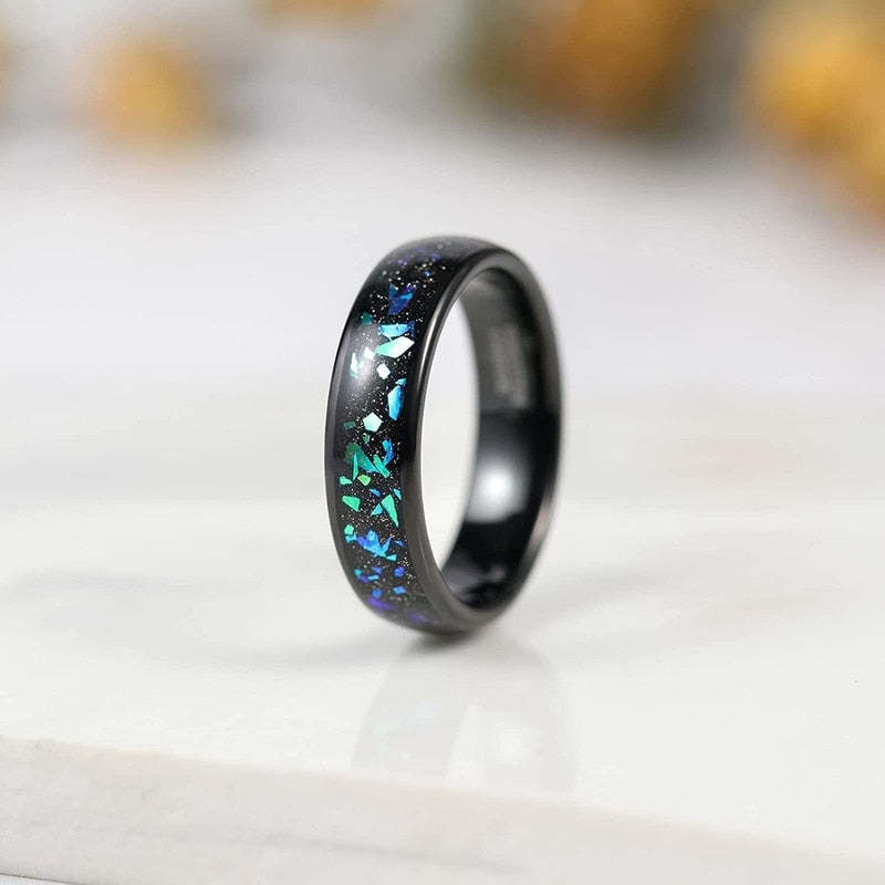 Galaxy Opal Inlay And Black Sand Unisex Ring-xinru