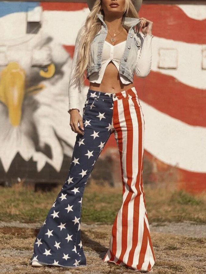 Independence Day Clothing Printed Women'S Flare Jeans-xinru