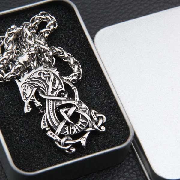 Man Silver Fenrir Viking Wolf Necklace-xinru