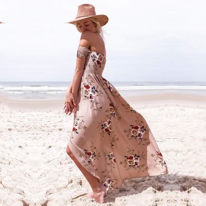 Off Shoulder Beach Floral Summer Dress-xinru