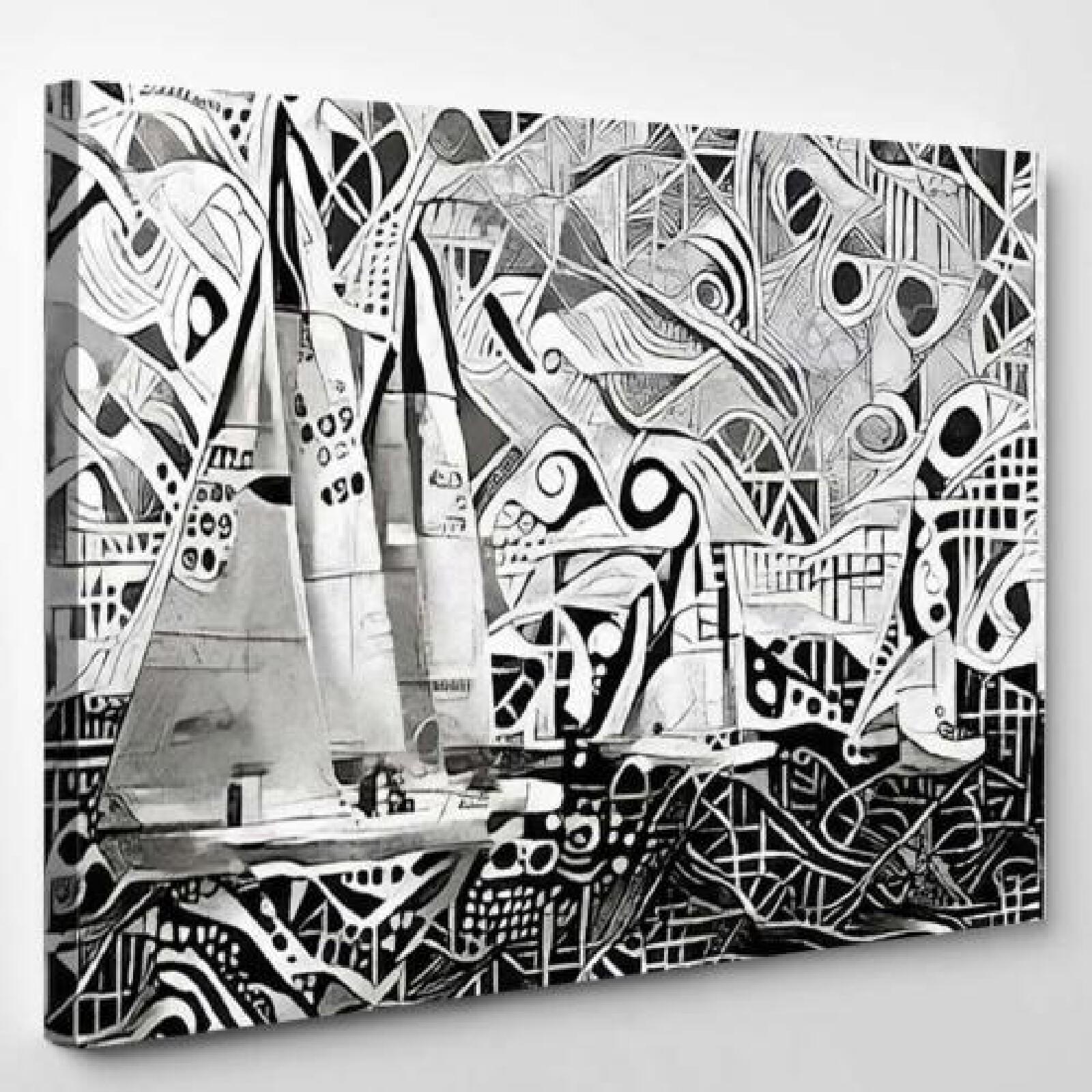 Yachts on Regatta Monochrome Abstract Geometric-xinru shop