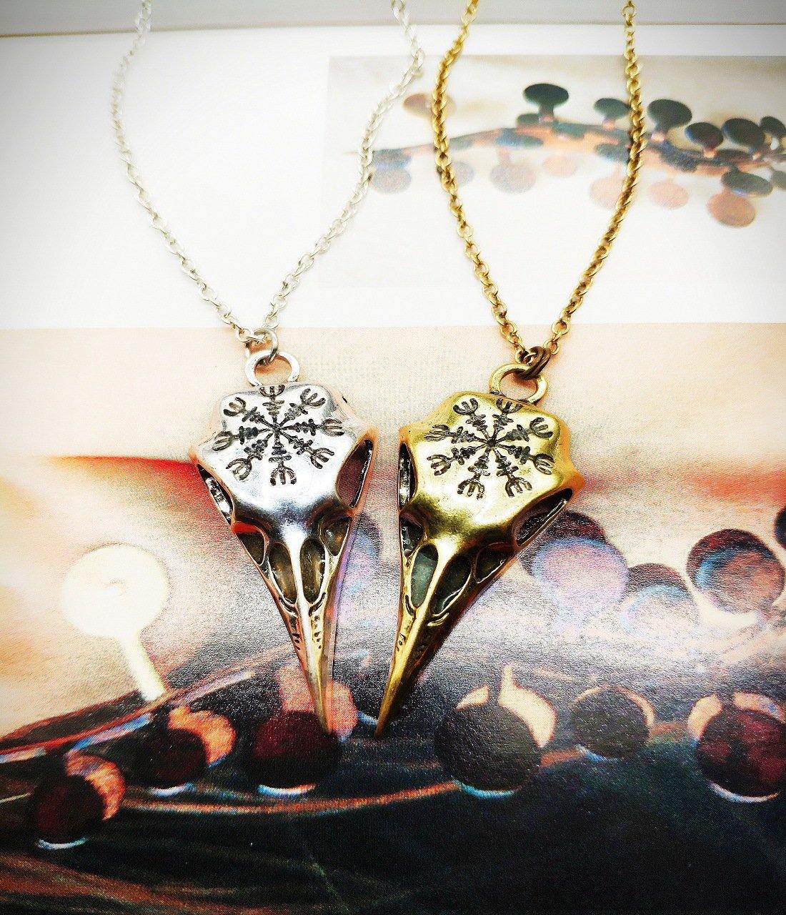 Viking Raven Glowing Runic Compass Pendant Necklace-xinru