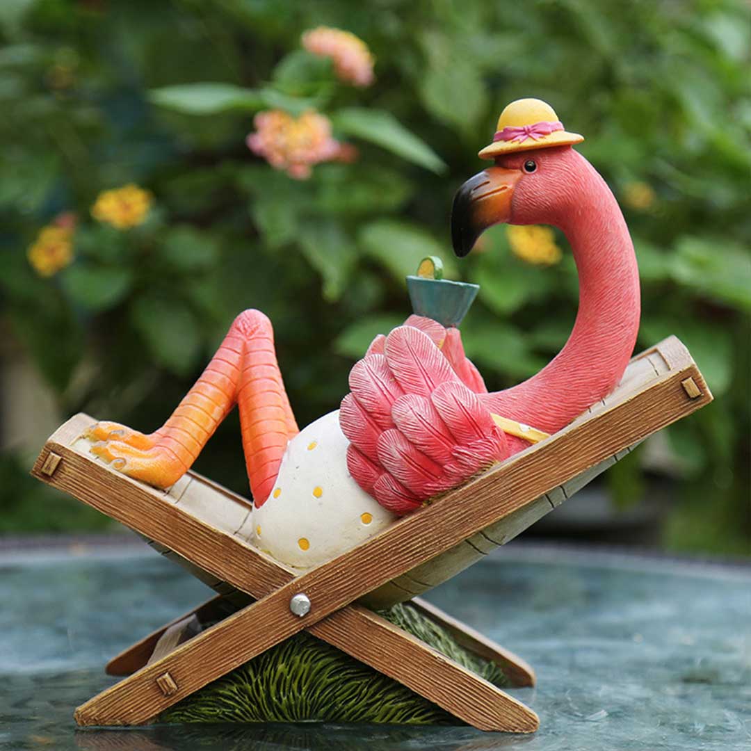 Pink Flamingo Beach Tropical Sculpture Statue Outdoor Lawn Patio Decoration-xinru