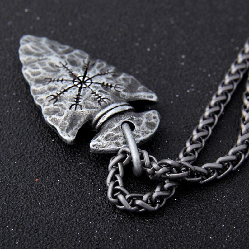Nordic Viking Spear Pendant Necklace 閳ユガelm of Awe閳?Arrowhead Vegvisir Jewelry-xinru