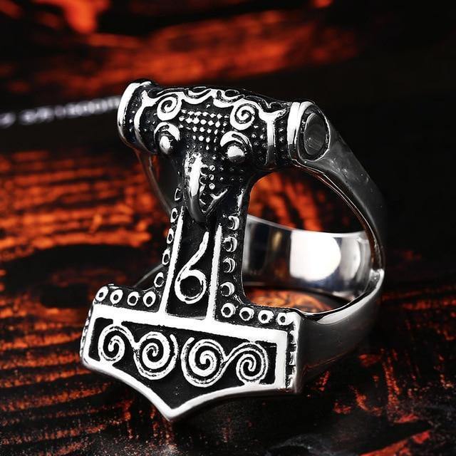 Vintage Thor Hammer Ring Nordic Myth Vegvisir Anchor Ring-xinru