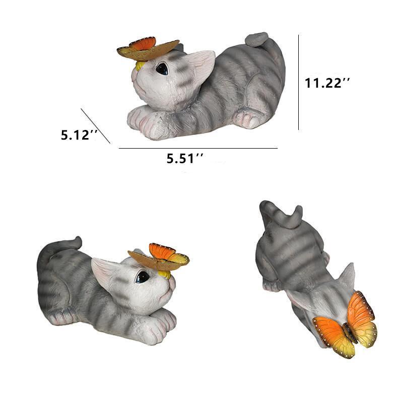 Garden Statue Solar Cat Resin with Butterfly Resin LED Night Light-xinru