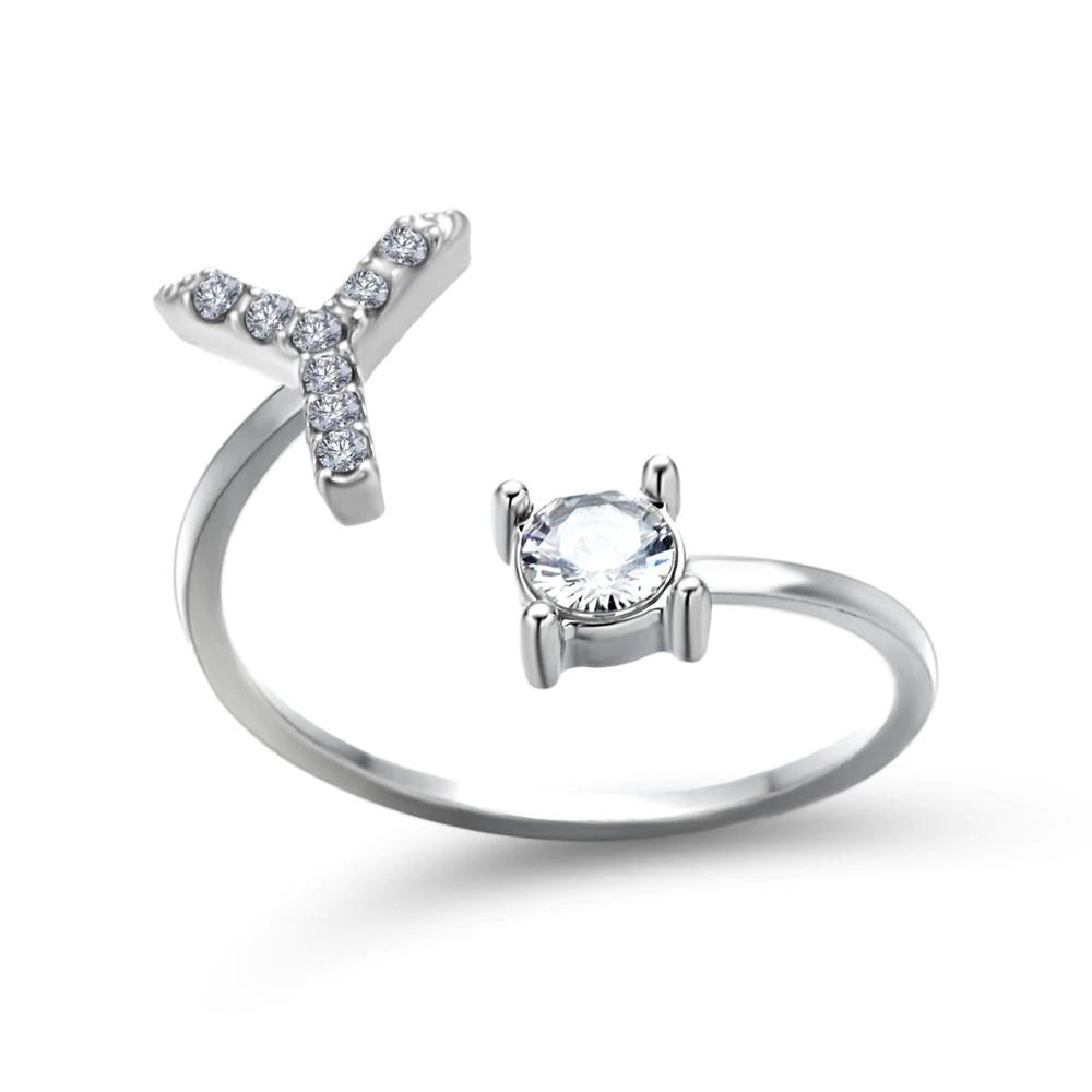 Adjustable A-Z Initial Letter With Rhinestone Personalized Ring-xinru