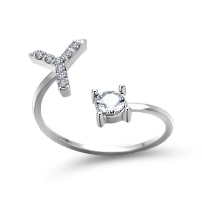 Adjustable A-Z Initial Letter With Rhinestone Personalized Ring-xinru