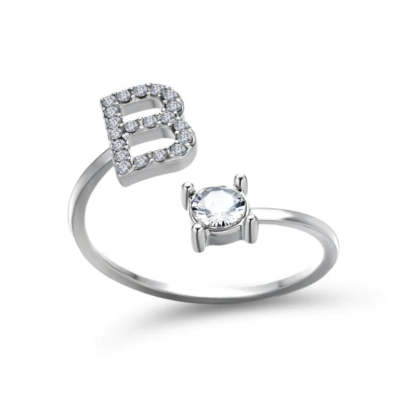 Golden Adjustable A-Z Personalized Initial Letter with Rhinestone Rings-xinru