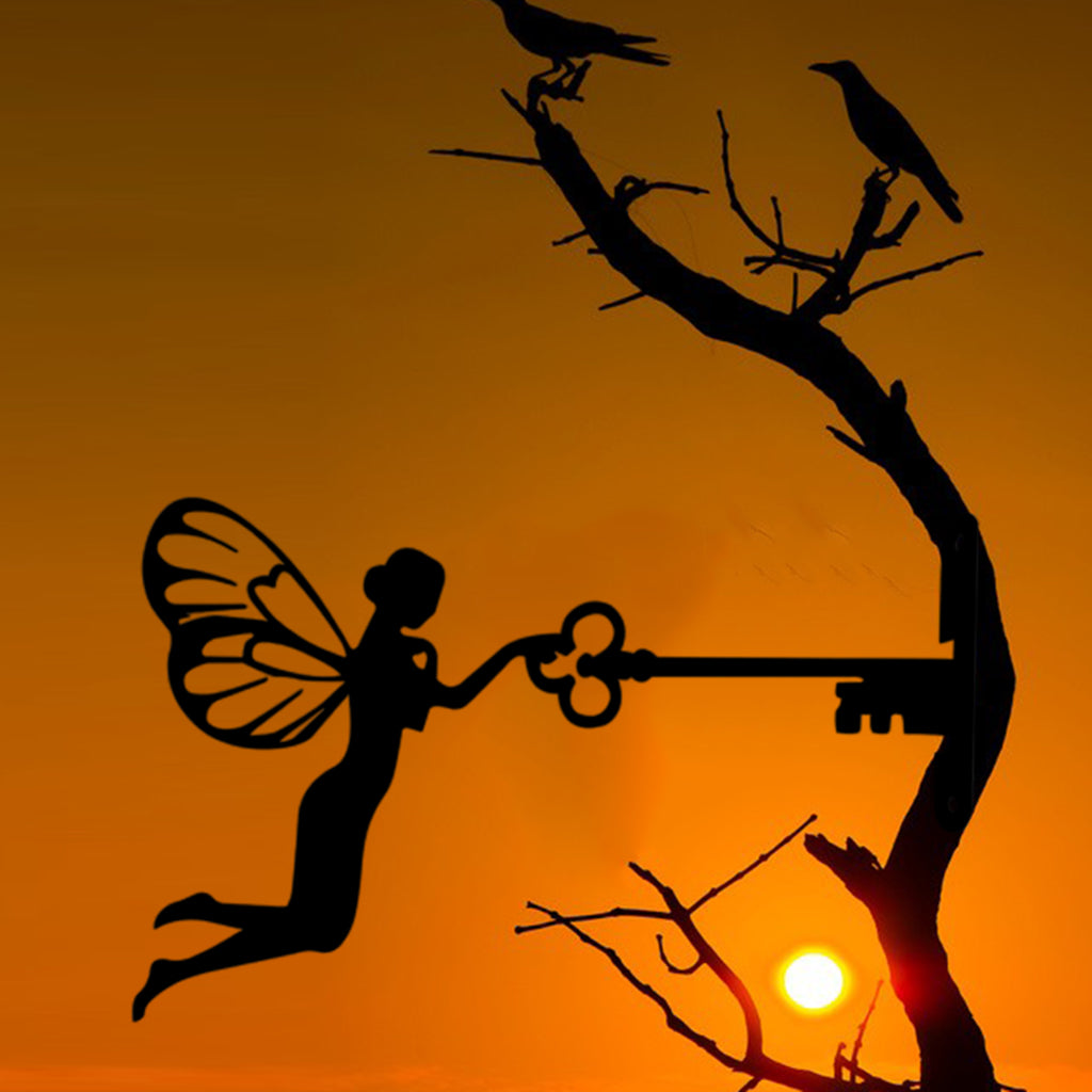 Metal Iron Rustic Sitting Fairy Silhouette Garden Home Wall Art Sculpture-xinru