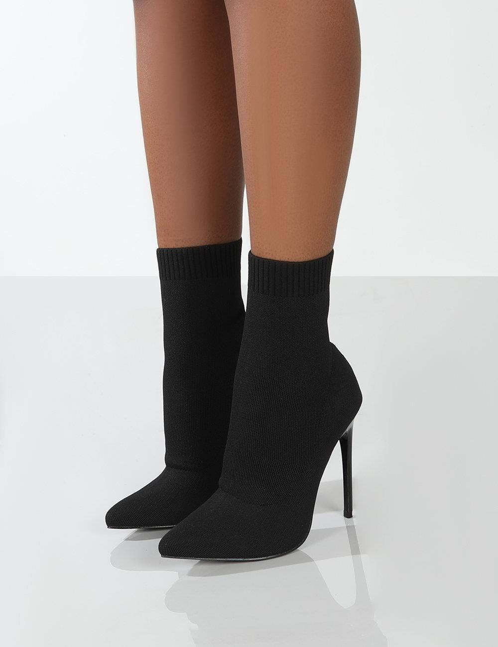 Pointy Toe High Heel Knit Stiletto Low Tube Ankle Martin Boots-xinru