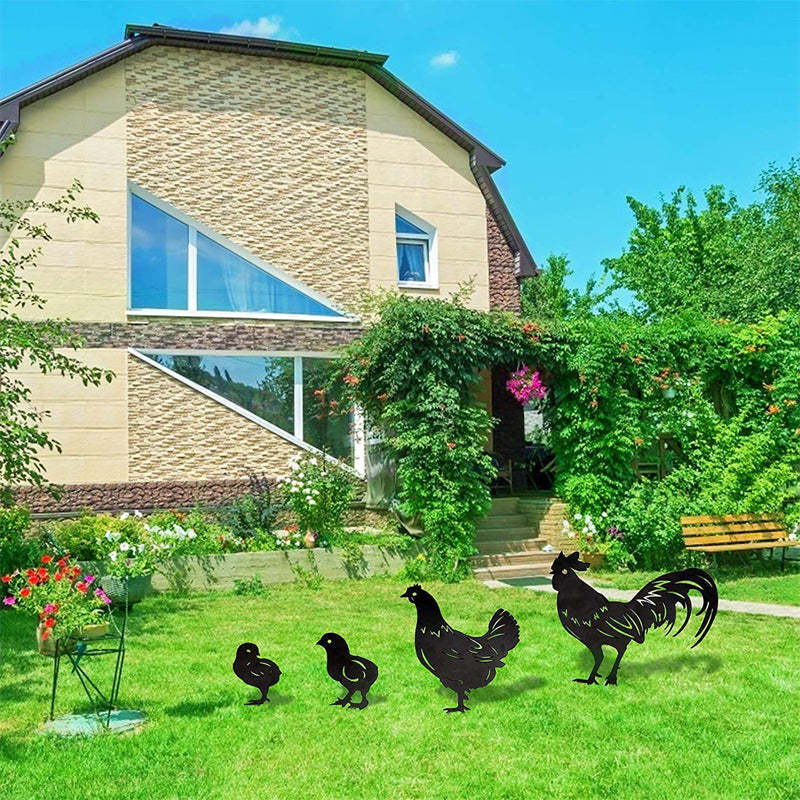4 Pcs Garden Metal Chicken Yard Stakes Hollow Waterproof Acrylic-xinru