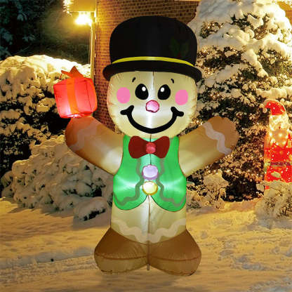 5 FT Christmas Inflatables Outdoor Gingerbread Man Cookie with LED Lights-xinru shop