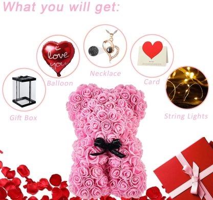 Mother's Day Gift Rose Bear With Light String Necklace Balloon Card Box-xinru