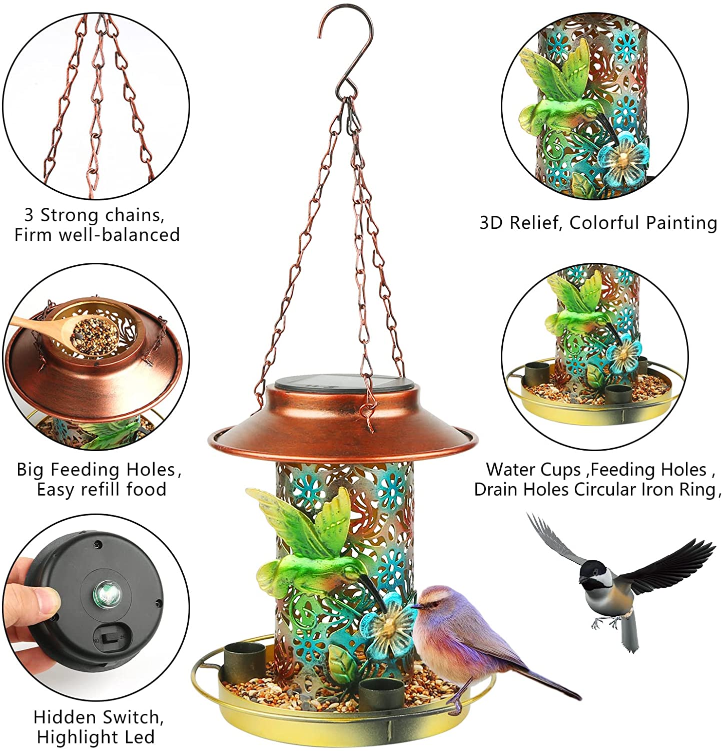 Outdoor Hanging Waterproof Solar Powered Bird Feeder-xinru