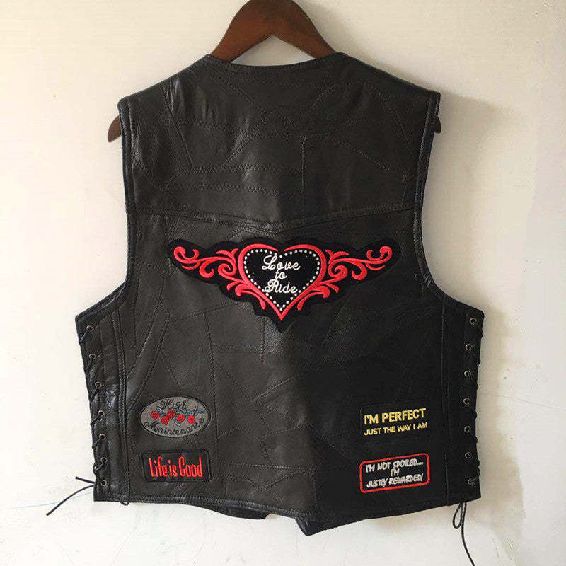 Hand Embroidery Motorcycle Leather Vest For Rider-xinru shop