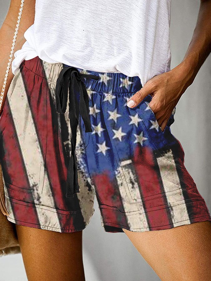 Man Independence Day Casual Lace-Up Printed Trousers-xinru