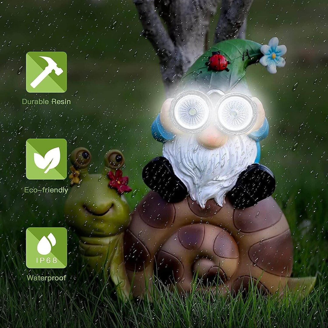 Beauare Resin Garden Gnome Snail Statue Decor with Solar LED Lights-xinru