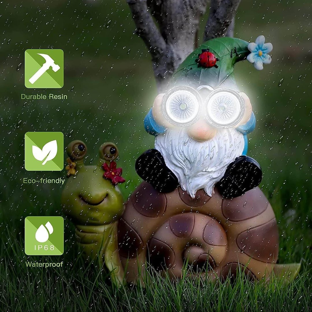 Beauare Resin Garden Gnome Snail Statue Decor with Solar LED Lights-xinru
