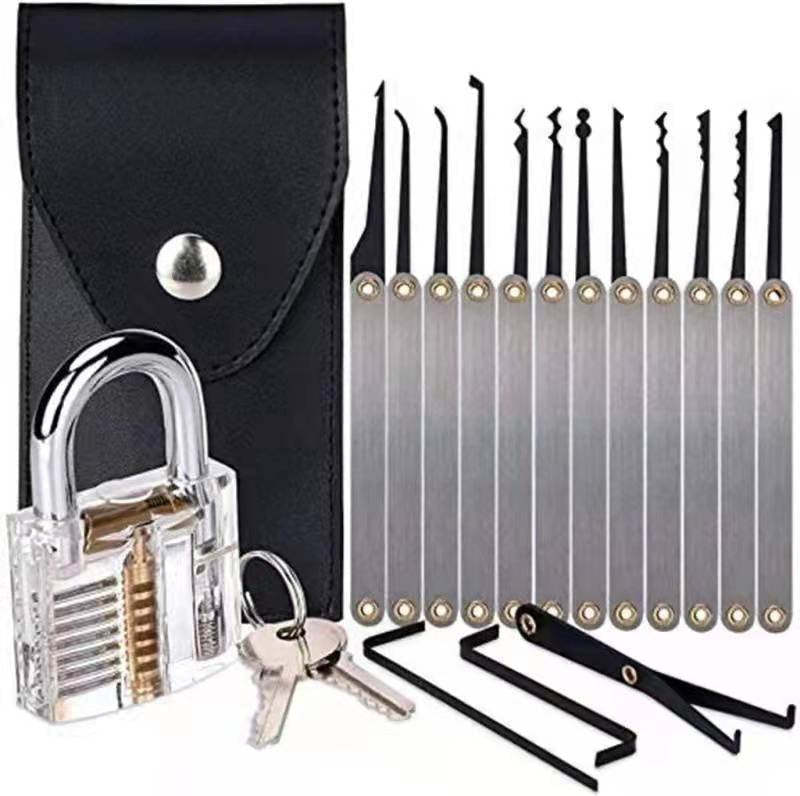 Lock Picking Set Kit Tool With Transparent Practice Training Padlock Lock For Locksmith Beginners And Professional-xinru shop