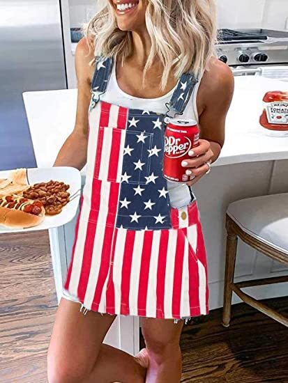 Unisex Overalls Jumpsuit American Flag 4th of July Couple Casual Romper Shorts-xinru