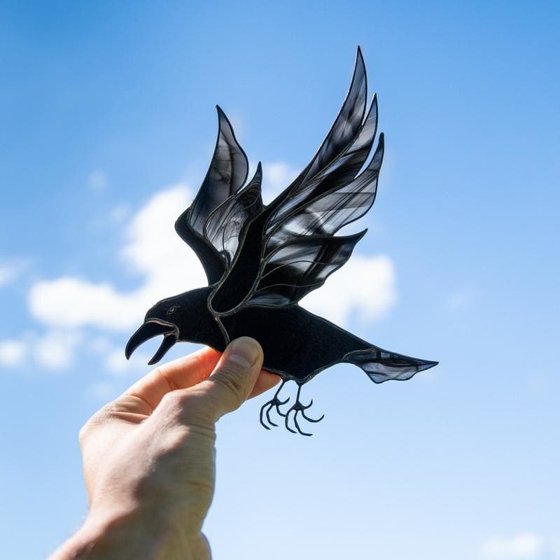 Raven Stained Glass Window Hanging-xinru