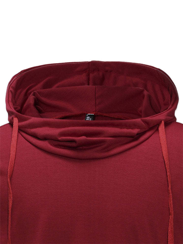 Men Casual Trendy Irregular Hem Design Solid Color Long Hoodies-xinru
