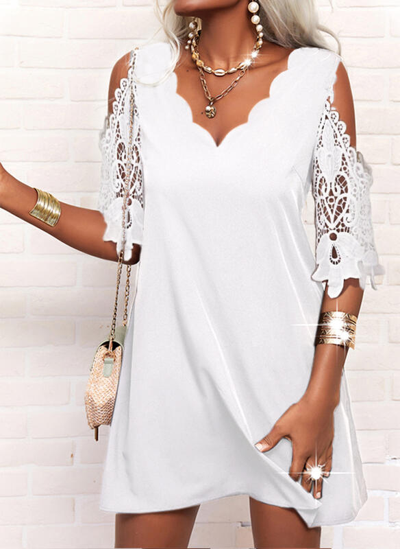 Women's Solid Lace 1/2 Sleeves Shift Above Knee Little Black Elegant Tunic Dresses-xinru