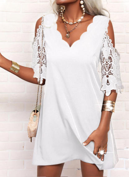 Women's Solid Lace 1/2 Sleeves Shift Above Knee Little Black Elegant Tunic Dresses-xinru