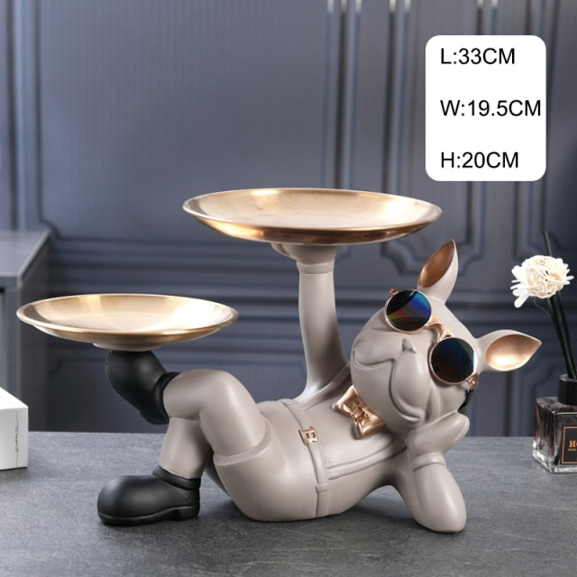 Resin Decorated Dog Butler Statue With Tray-xinru