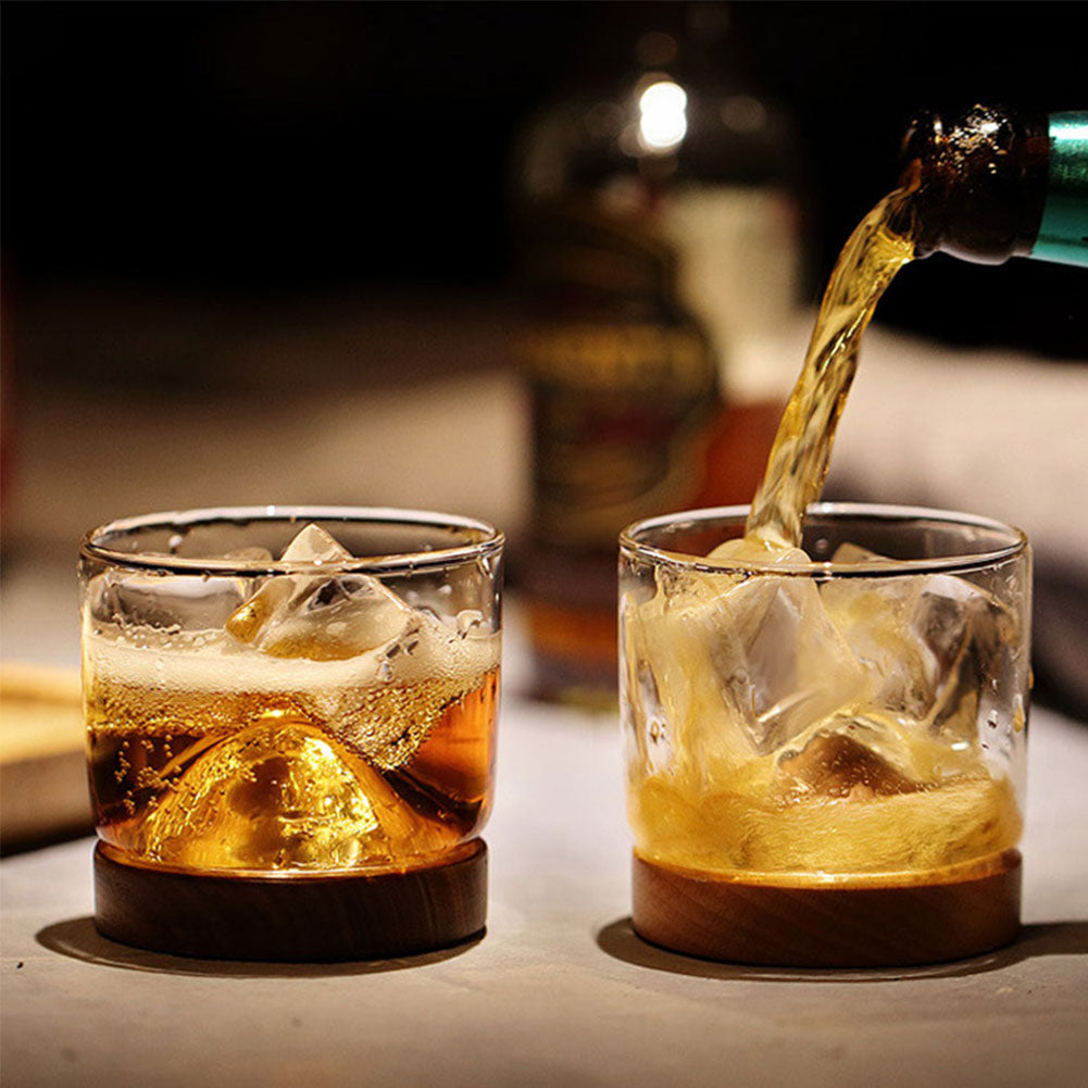 Whiskey Glass Small Glass Japanese Style Mountain Wooden Bottom Wine Glass-xinru