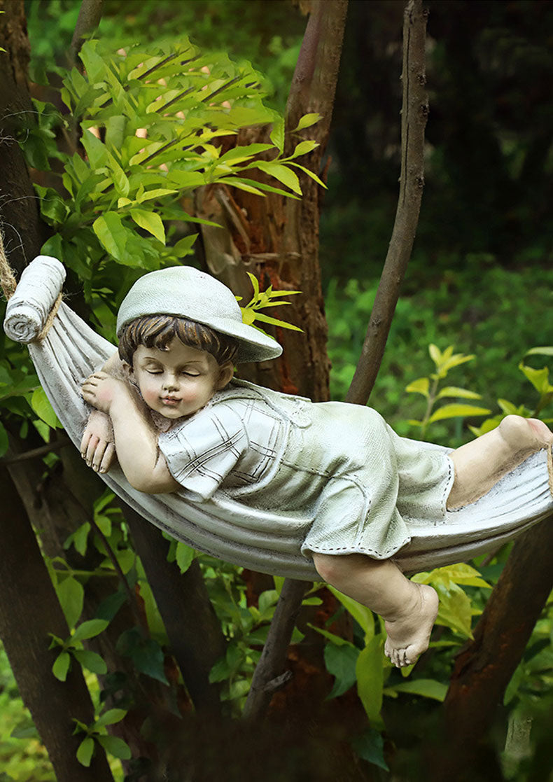 Resin Lying Boy Casual Girl Statue Garden Hang On Tree Decorative Pendant Decors-xinru